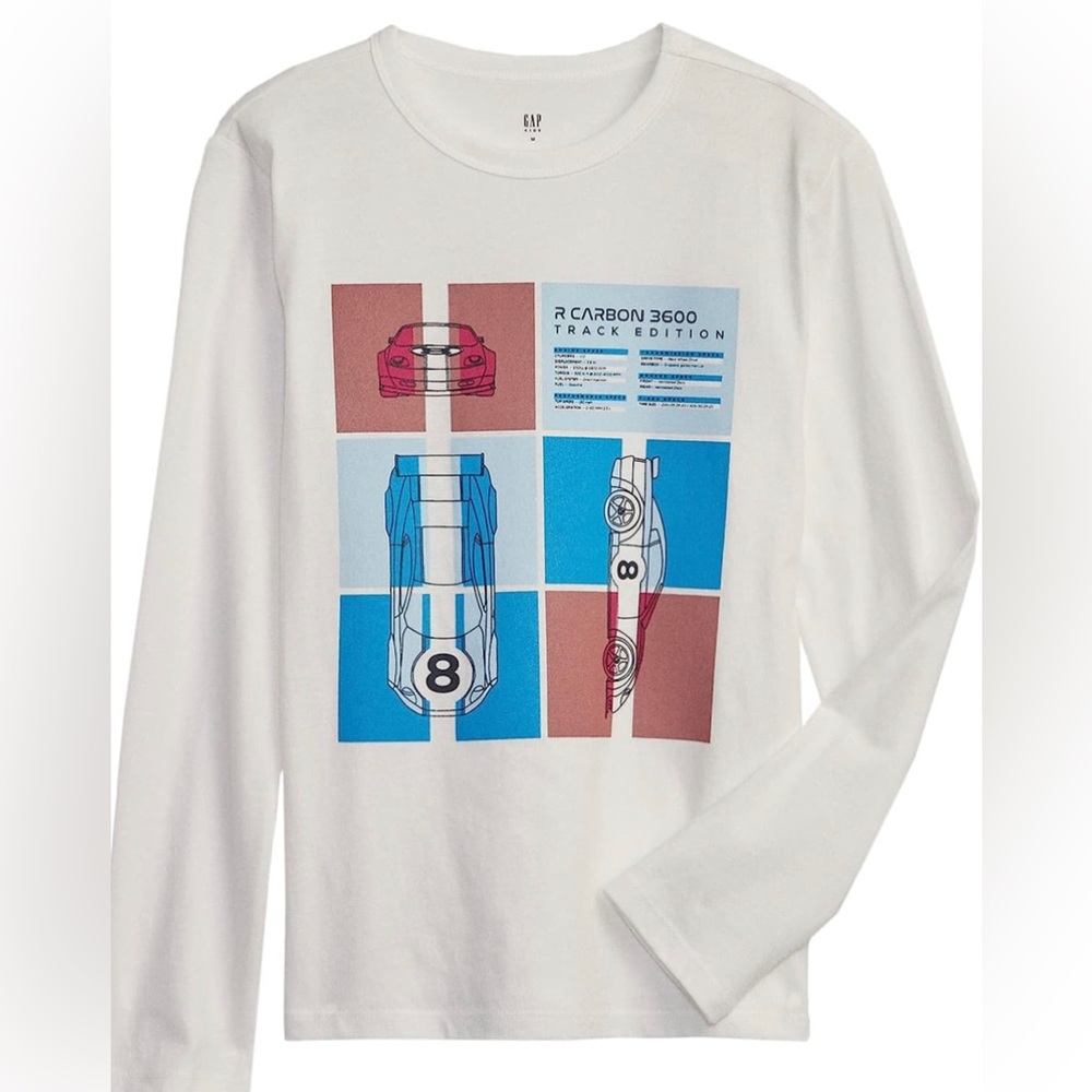 NWT GAP Boys' Long Sleeve Graphic Tee T-Shirt off white L (10)